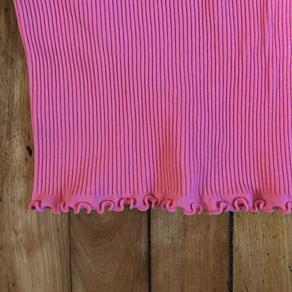 Ambiance Women’s Light Coral Pink Frilled Edge Crop Spaghetti Strap Tank Top M/L - Picture 3 of 7